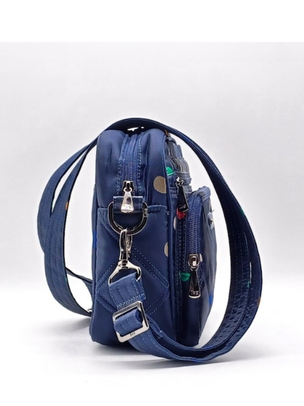 New RFID AntiTheft LUG Carousel XL II Polka Dot Crossbody Shoulder Bag In Indigo - Picture 2 of 6
